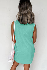 Sea Green Mineral Wash Pocket Tank Mini Dress