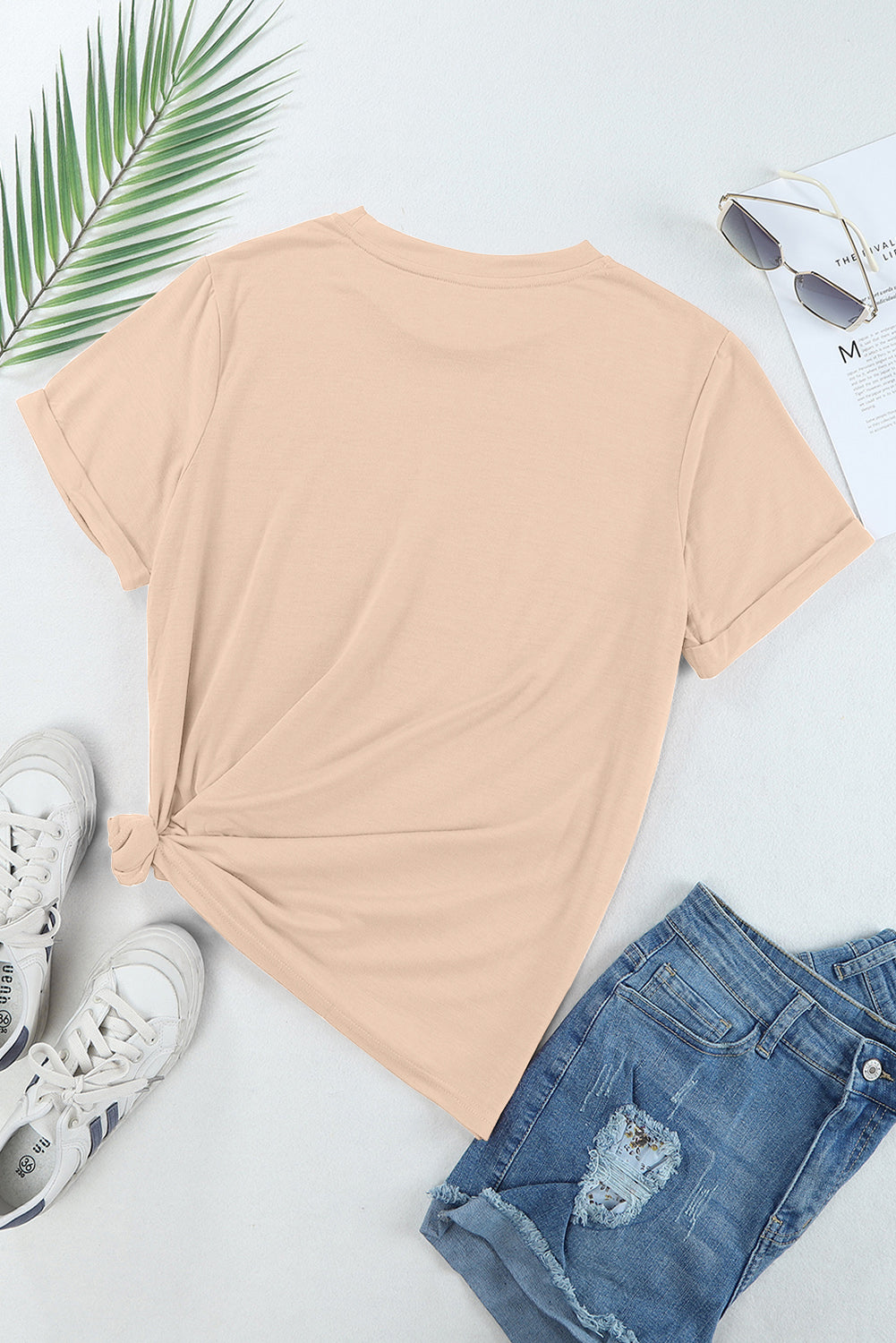 Yellow Cream Casual Plain Crew Neck Tee