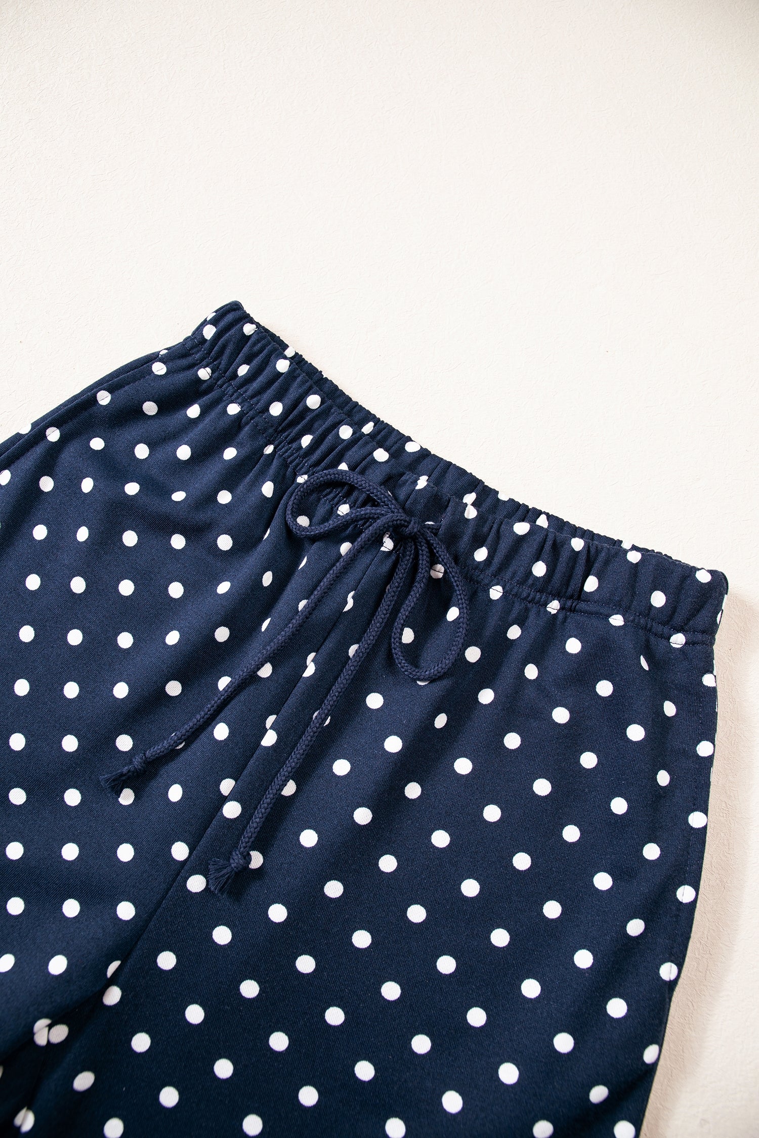 Brown Polka Dot Drawstring Wide Leg Long Sleeve Top Pant Set
