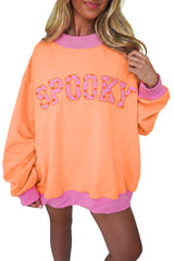 Pink Polka Dot Letter Graphic Colorblock Tunic Sweatshirt
