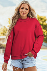 Racing Red Oversize Drop Shoulder Reversible Mock Neck Sweatshirt