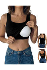 Black Twisted Cross Back Sleeveless U Neck Bra Insert Tank Top
