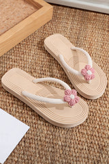 Khaki Corded Flower Vacation Casual Flip Flops