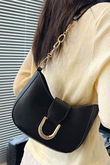 Black Gold Hardware PU Leather Single Shoulder Bag