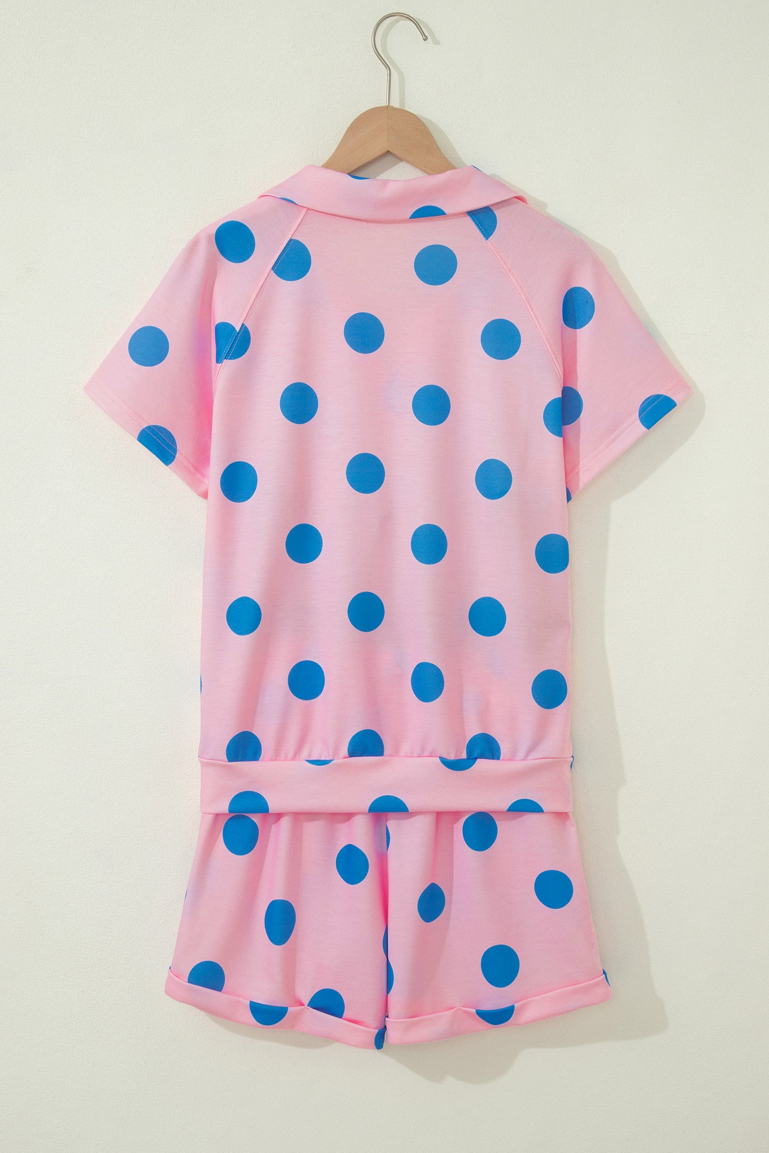 Green Polka Dot Print V Neck Tee Short Set