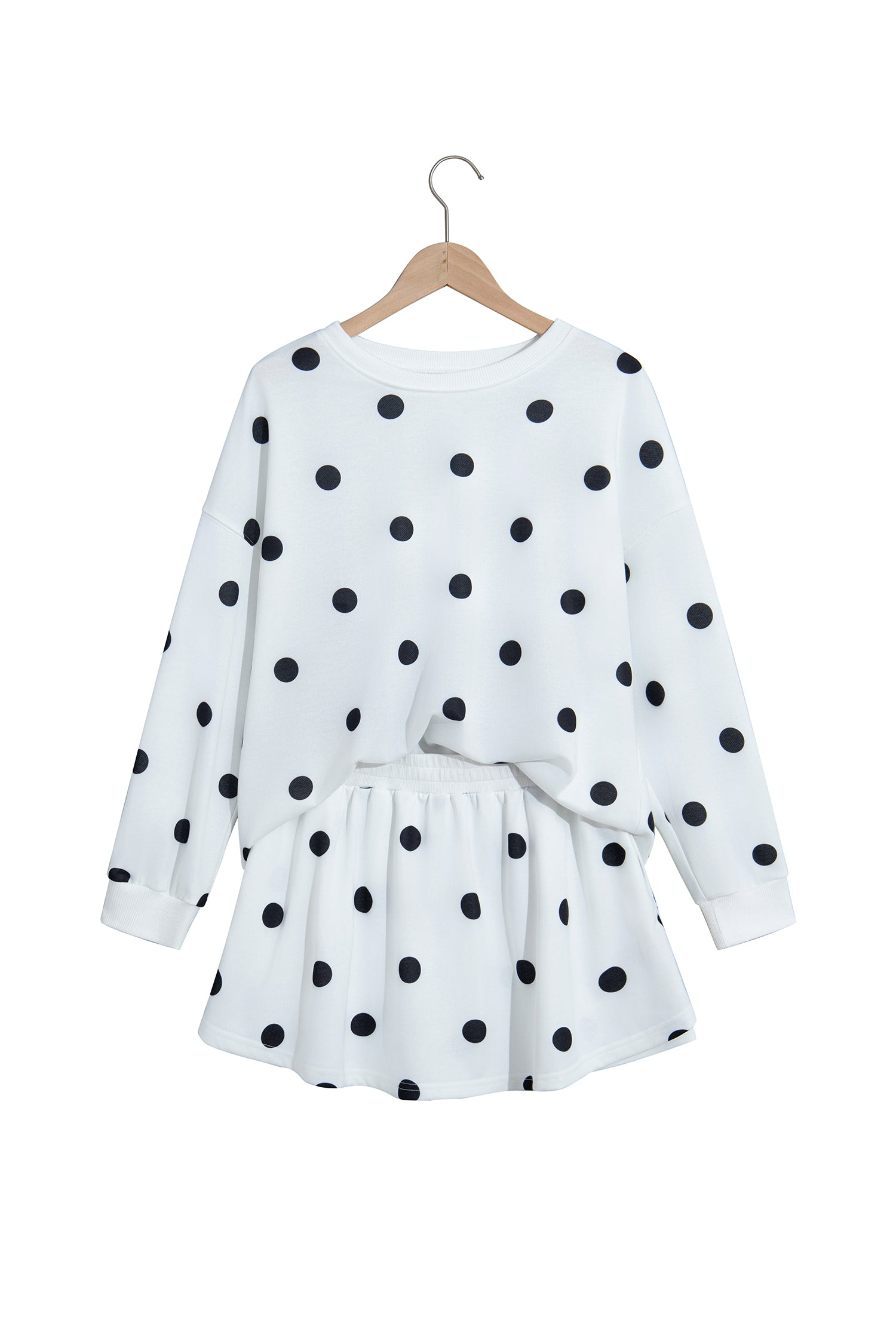 Brown Polka Dot Raw Hem Relaxed Pullover Loose Skort Two Piece Set