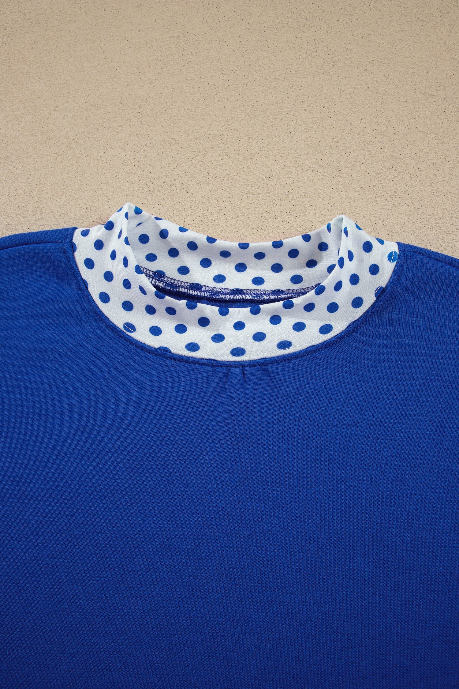 Navy Blue Polka Dot Trim Baggy Pullover 2pcs Short Set