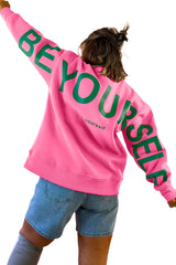 Sachet Pink Slogan Print Round Neck Long Sleeve Sweatshirt
