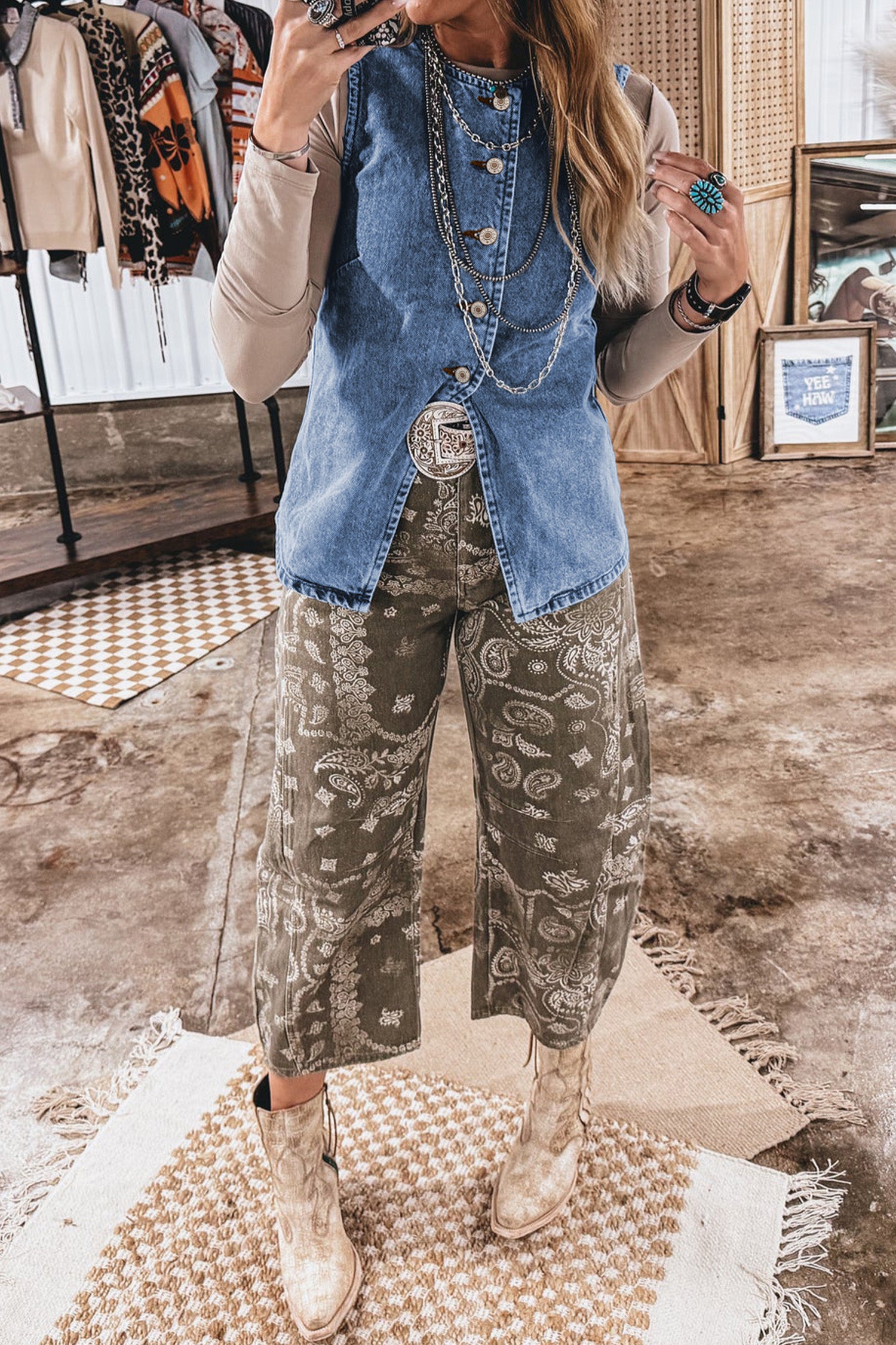 Myosotis Buttoned Front Slit Denim Vest