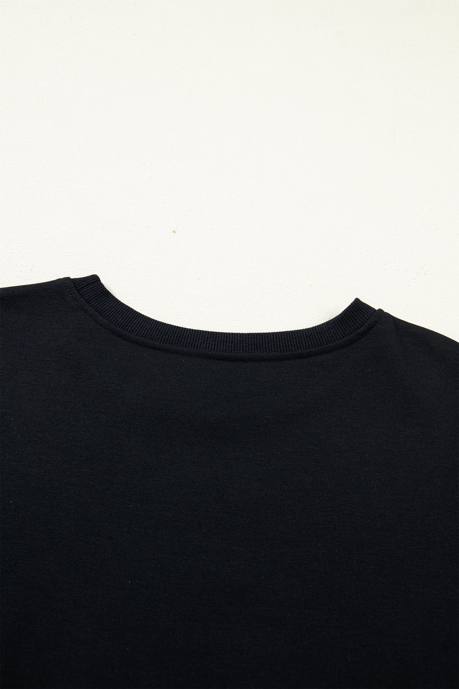 Black Solid Color Dropped Shoulder Long Sleeve Top