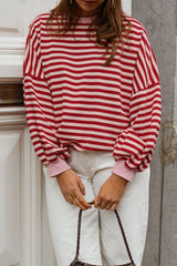 Red Stripe Cutout Open Back Long Sleeve Loose Top
