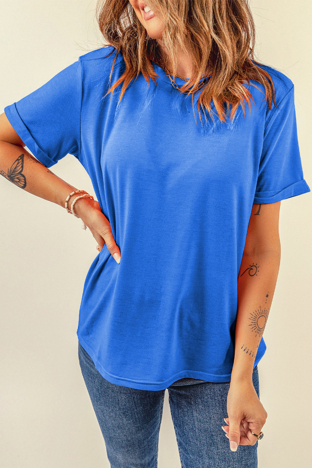 Yellow Cream Casual Plain Crew Neck Tee