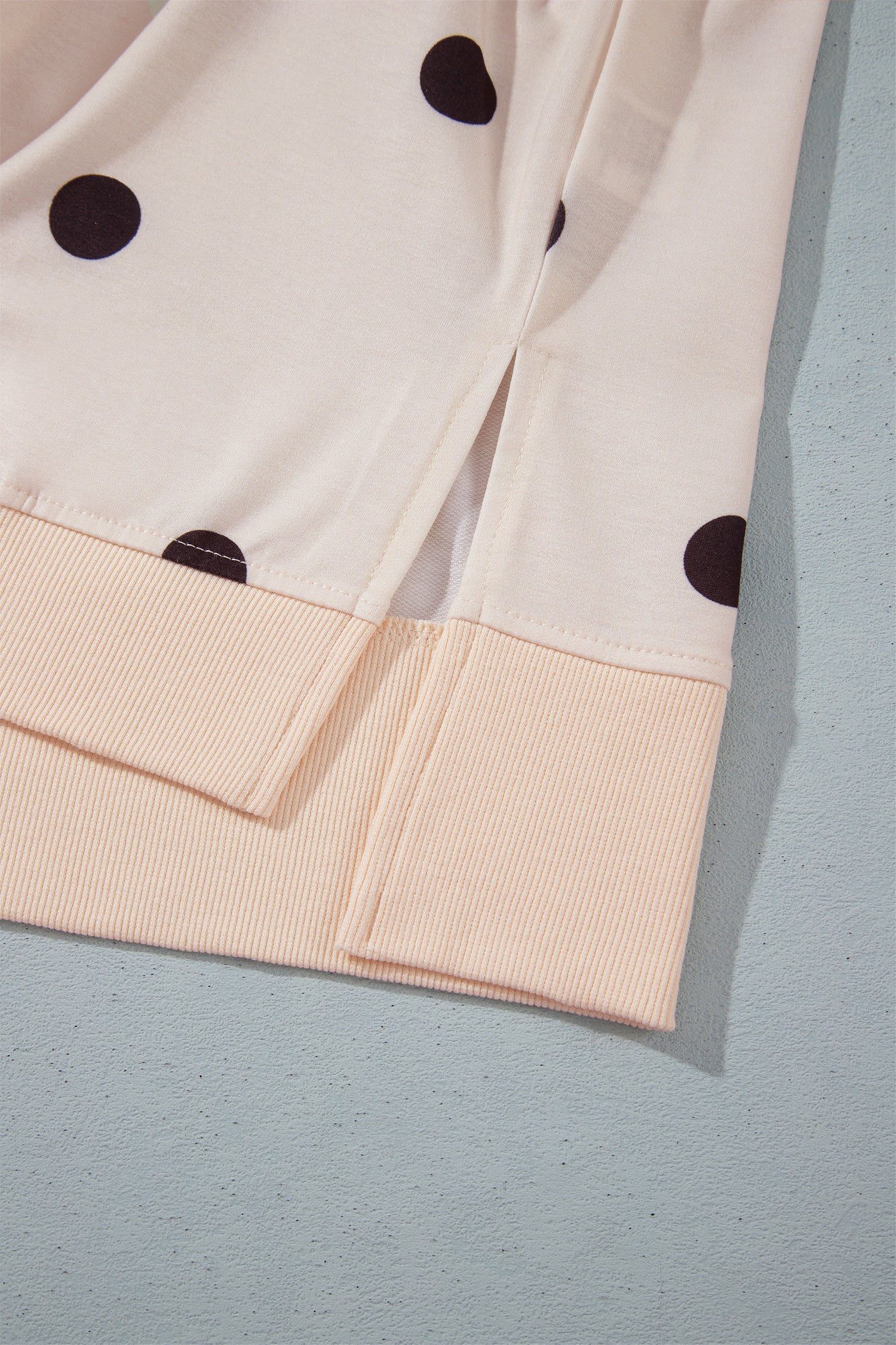 Beige Round Neck Long Sleeve Polka Dot Plus Size Top