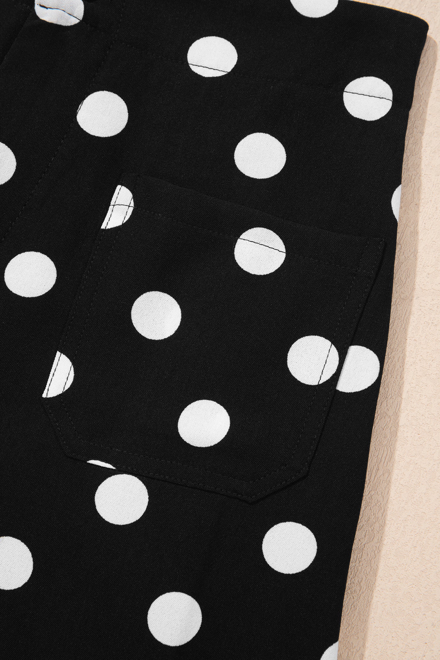 White Polka Dot Print Patched Pocket Mid-rise Straight Leg Pants