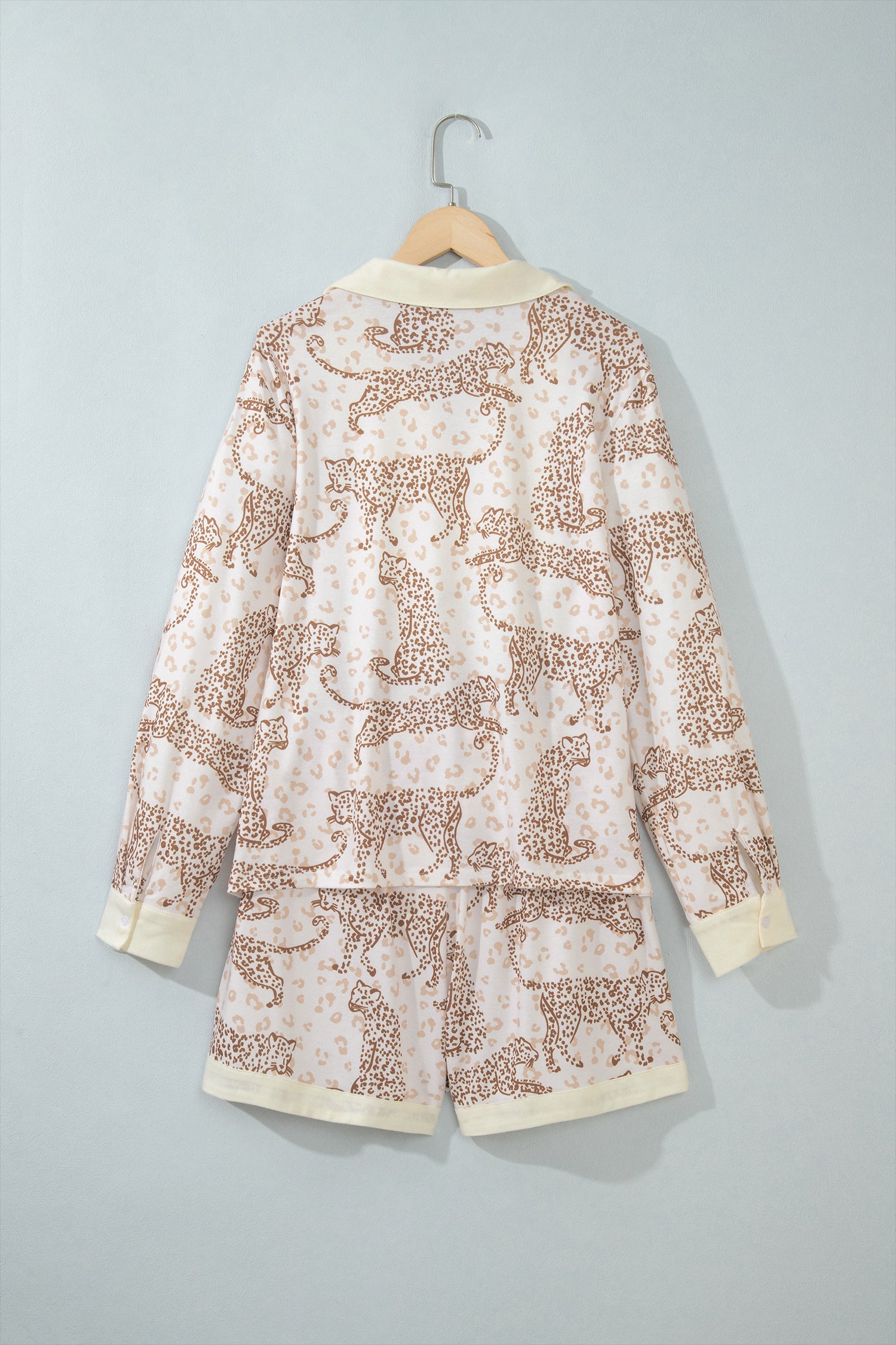 Yellow Leopard Print Colorblock Pocket Placket Long Sleeve Lounge Set