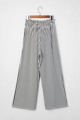 Black Stripe Tied High Waist Loose Straight Casual Pants