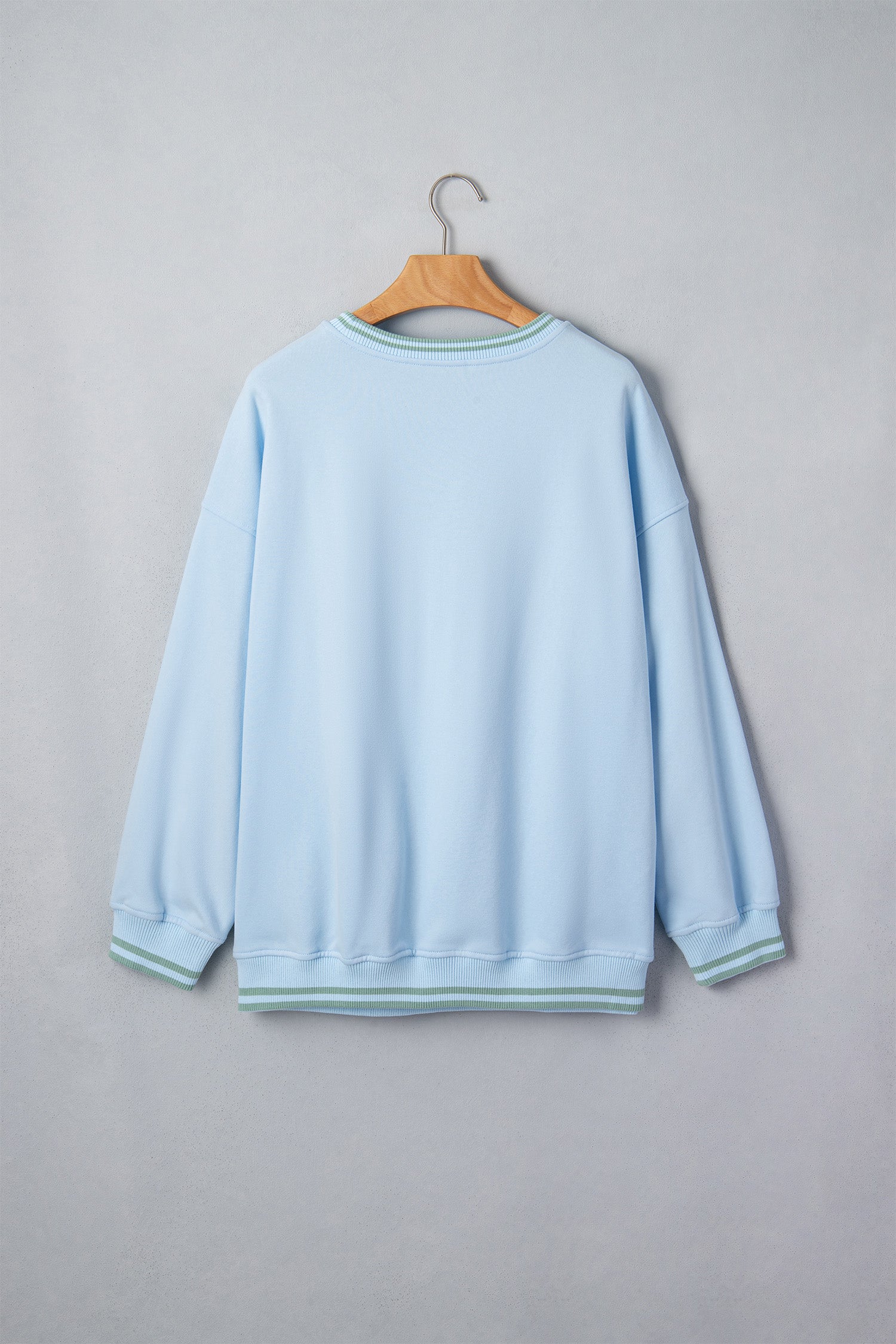 Beau Blue Embroidered Cowboy Letter Print Long Sleeve Round Neck Sweatshirt