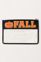 Orange FALL Pumpkin Chenille Detail Clear Zip Pouch