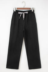Black Leopard Drawstring Winter Fleece Pants
