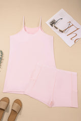 Pink Plus Size Build-in Shorts Sleeveless Dress With Short Two Piece Set