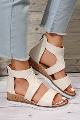White Crisscross Detail Leather Wedge Gladiator Sandals
