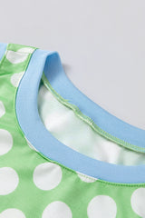 Green Polka Dot Contrast Trim Round Neck Loose Tank Top