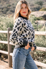 Carbon Grey Leopard Drop Shoulder Baggy Sweater