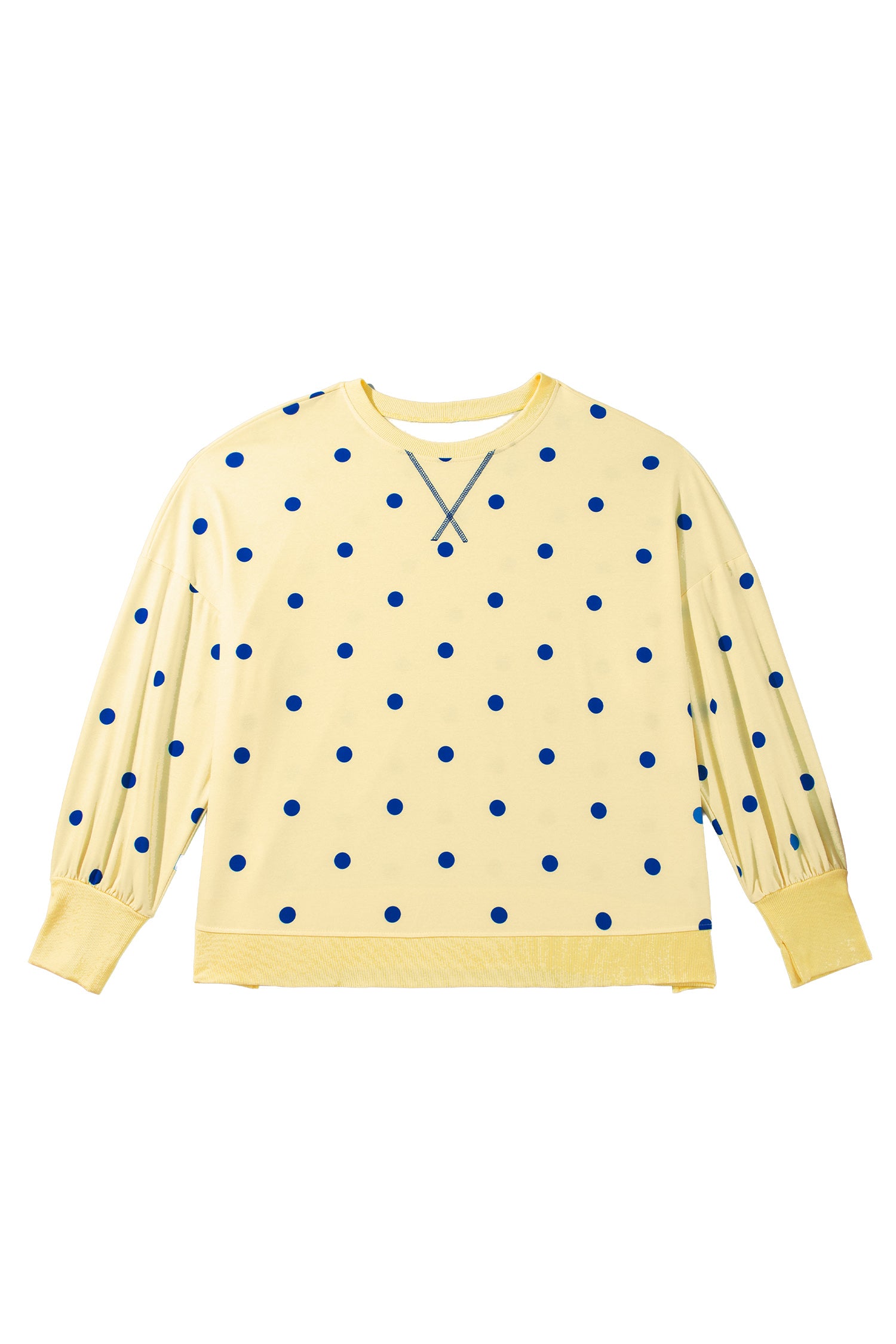 Beige Round Neck Long Sleeve Polka Dot Plus Size Top