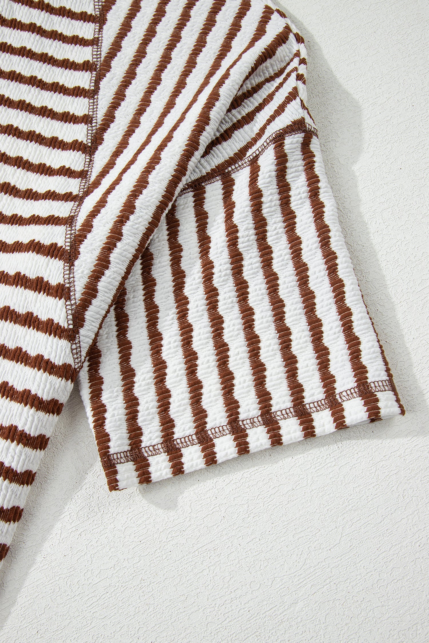 Pink Stripe Textured Knit Split Hem Half Sleeve Loose Top