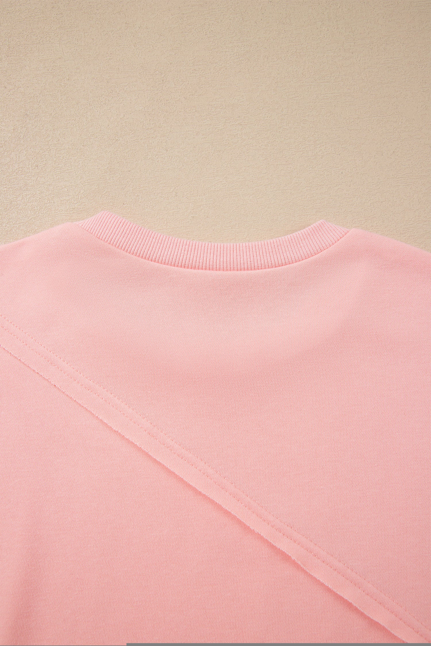 Pink Colorblock Striped Patchwork Raw Detail Long Sleeve Top