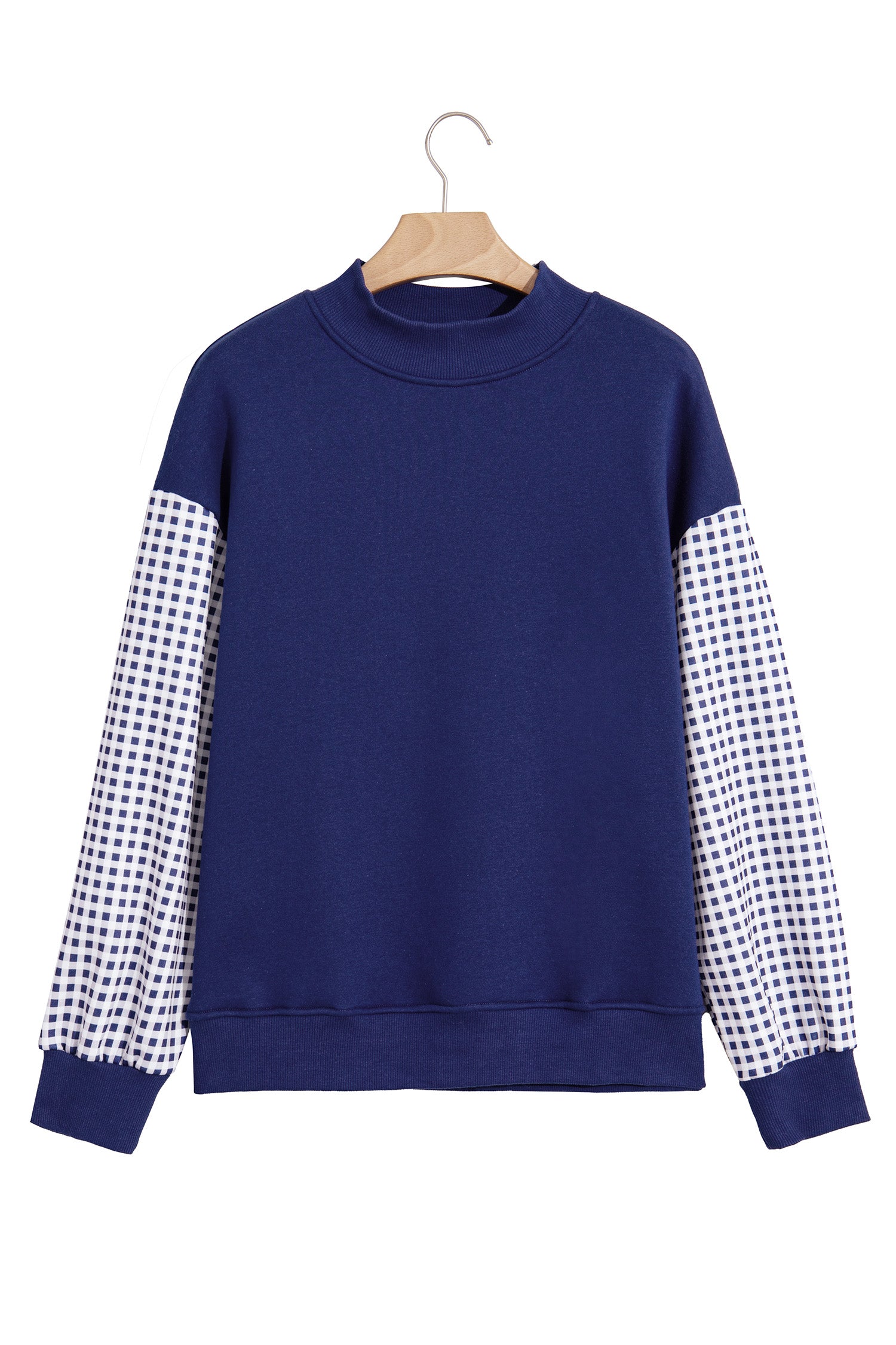 Dirty blue Plaid Sleeve Colorblock Loose Tunic Sweatshirt