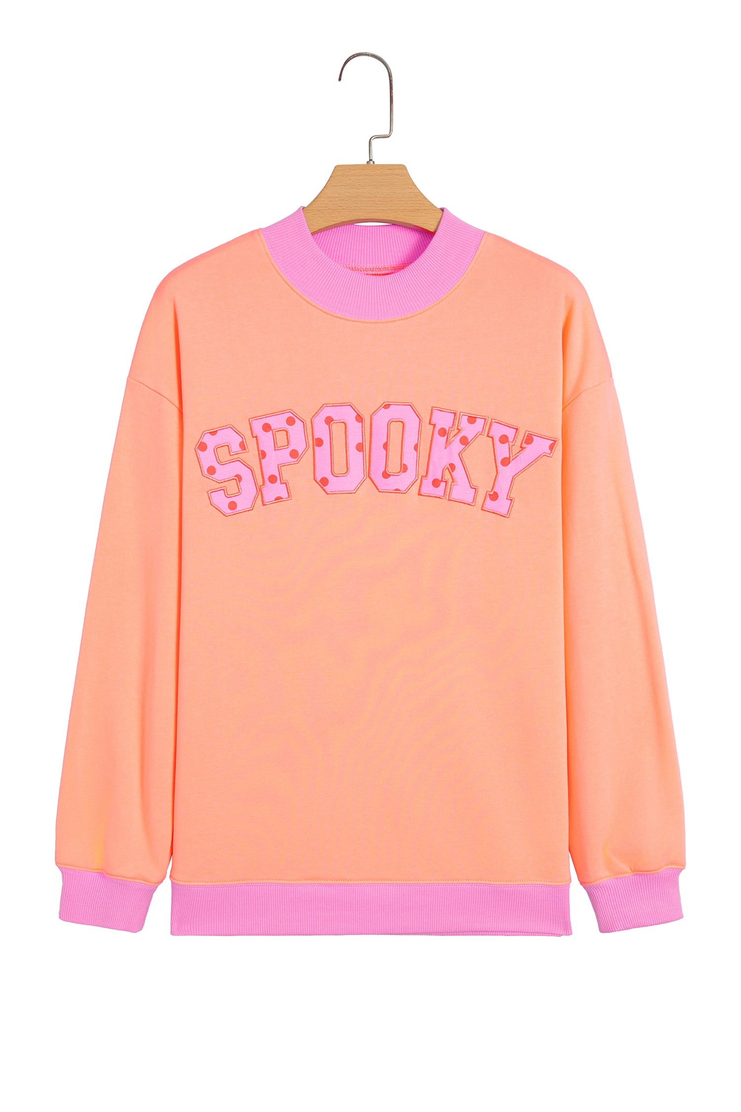 Pink Polka Dot Letter Graphic Colorblock Tunic Sweatshirt