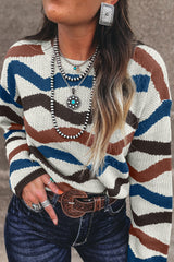Multicolour Retro Wave Print Western Sweater