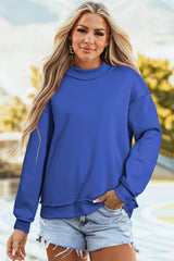 Dark Blue Oversize Drop Shoulder Reversible Mock Neck Sweatshirt