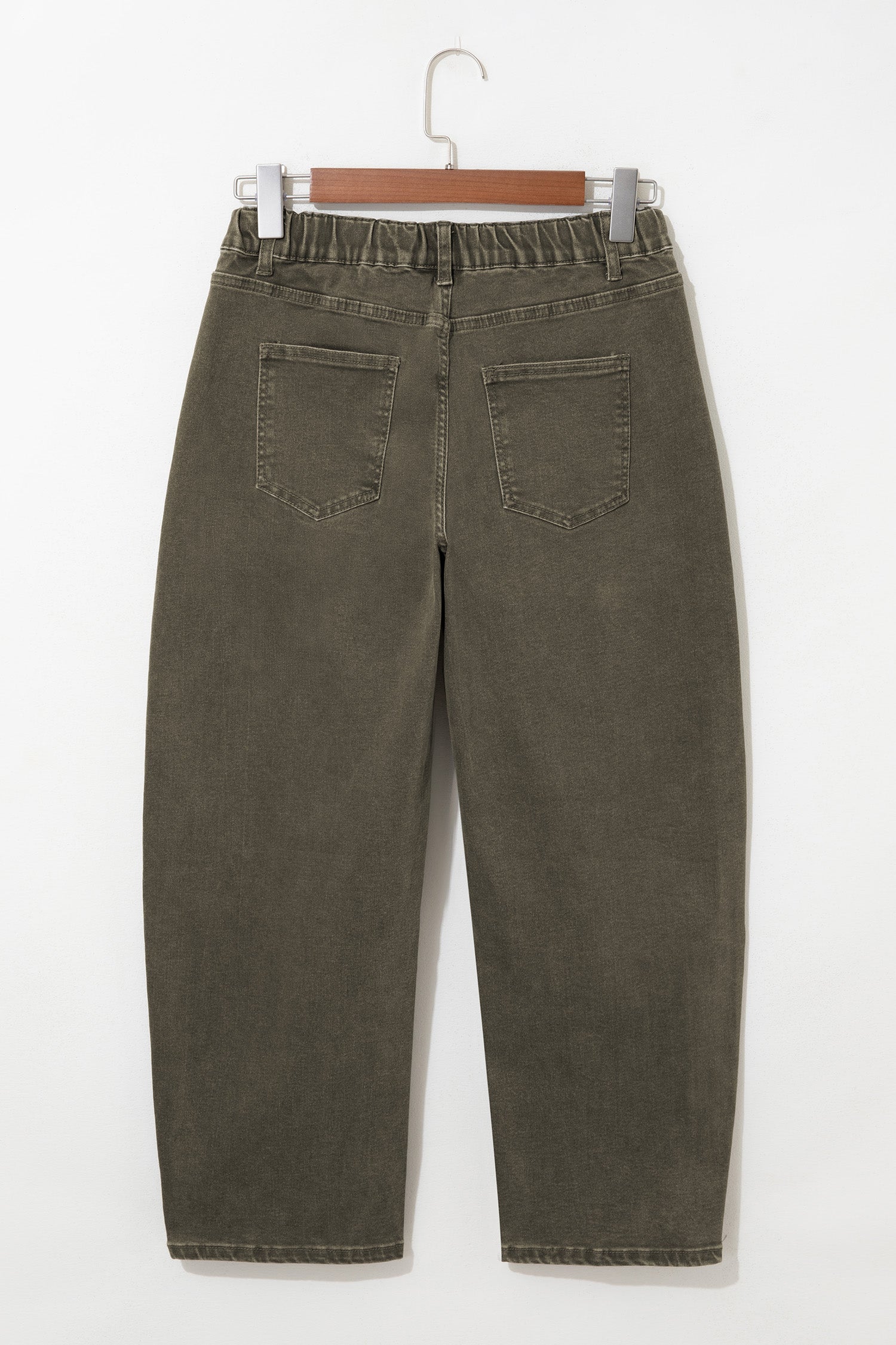 Beau Blue Solid Color Square Patch Pocket Ankle-length Barrel Jeans