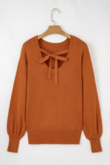 Gold Flame Solid Color Ribbed Trim Drop Shoulder Sweater