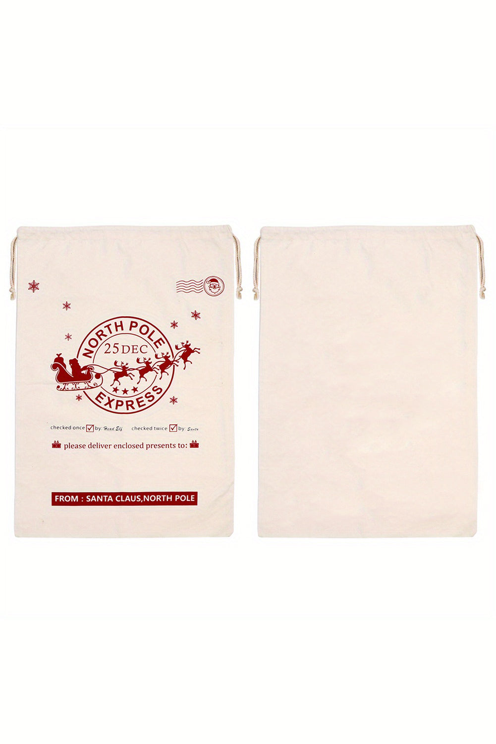 White Reindeer Drawstring Closure Christmas Party Favor Gift Bag