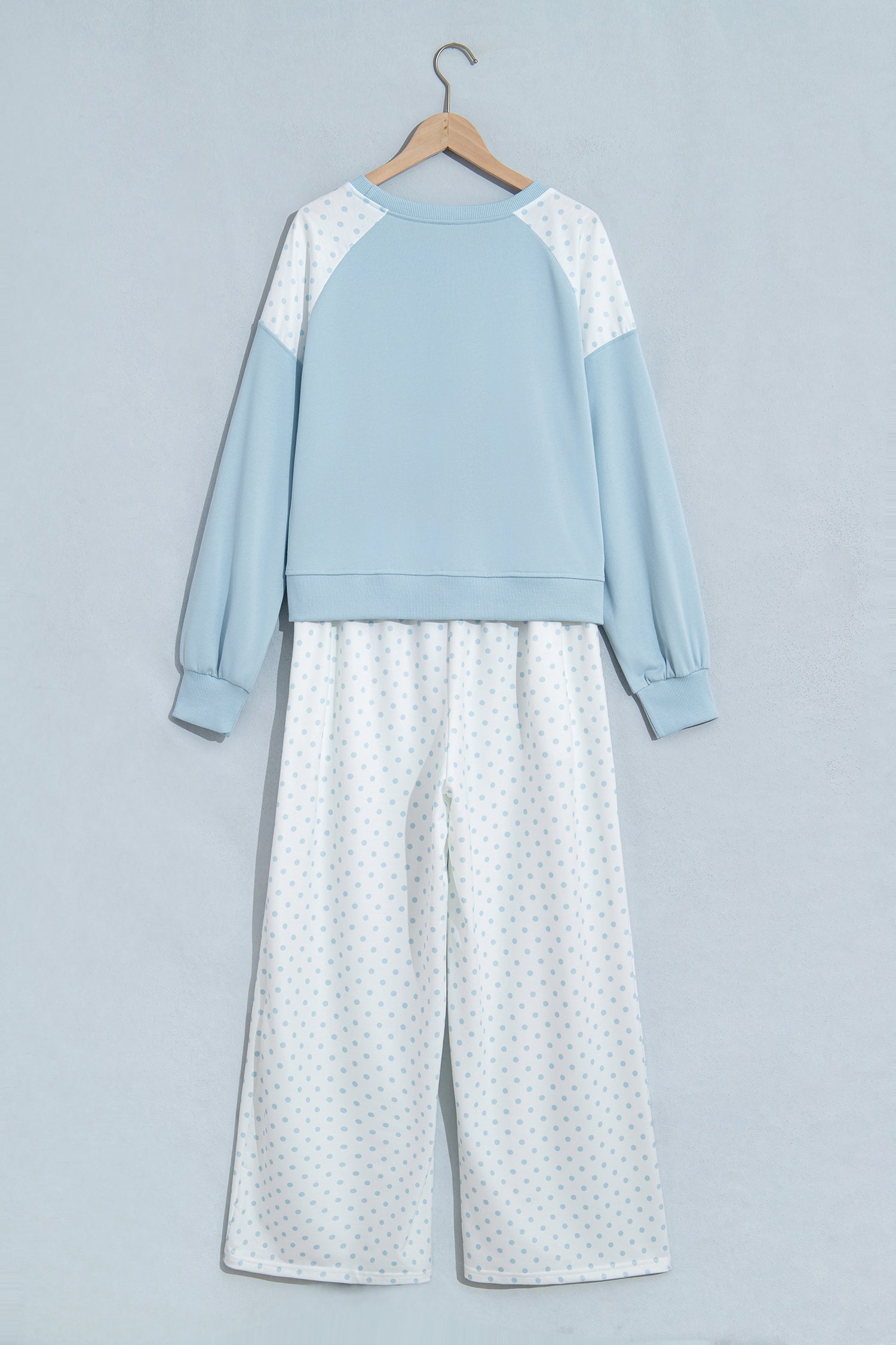 Khaki Polka Dot Patchwork Colorblock Long Sleeve Casual Two Piece Pants Set