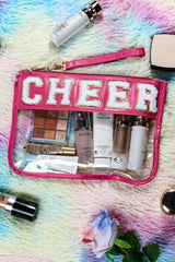 Black DANCE Chenille Letter PU Leather Patchwork Clear Makeup Bag