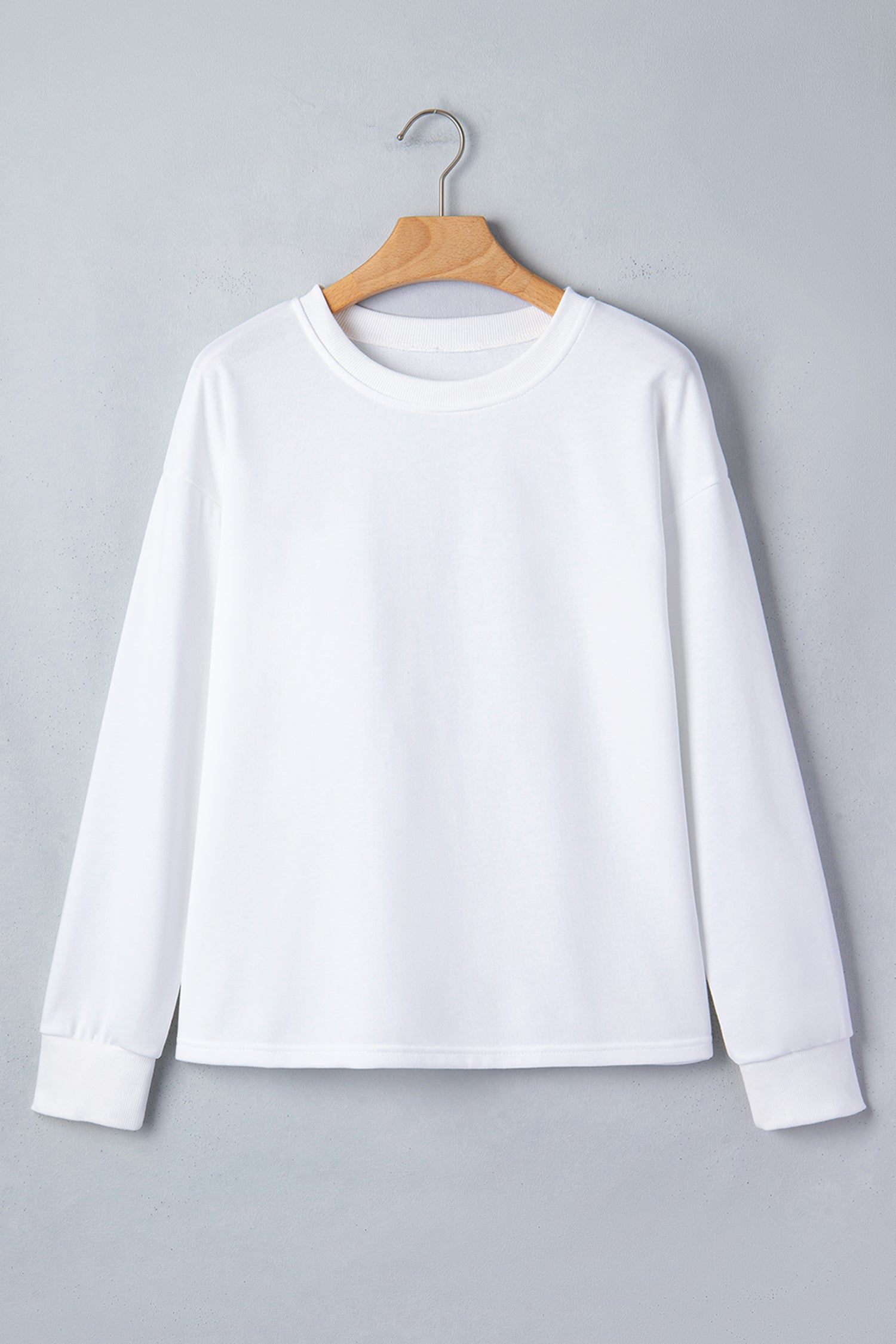 White Solid Color Dropped Shoulder Long Sleeve Top