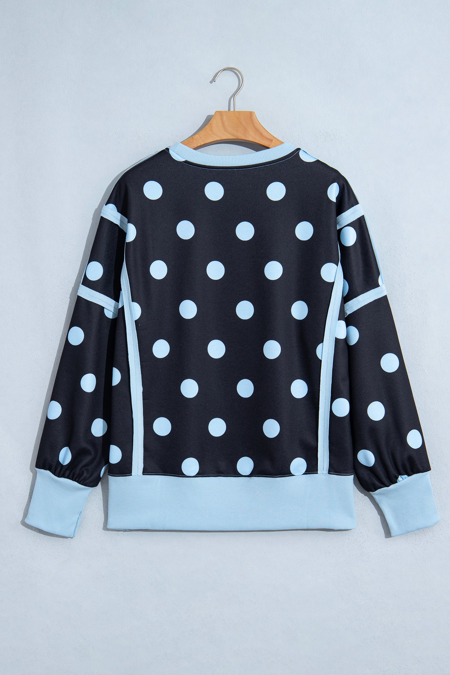White Polka Dot Contrast Patchwork Round Neck Baggy Sweatshirt