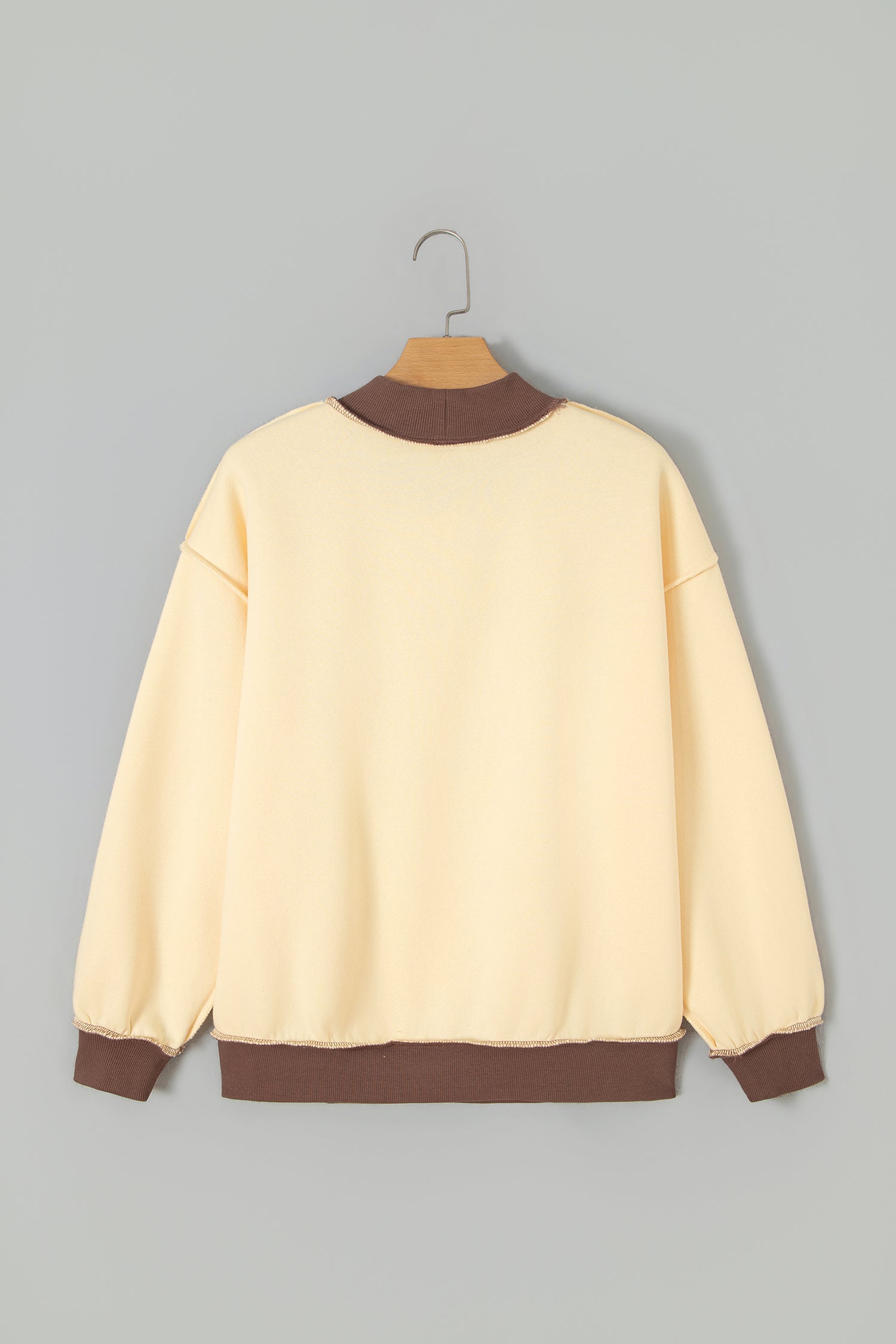 Beige Saved By Grace Print Color Block Mock Neck Oversized Sweatshirt