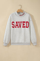 Gray Saved By Grace Embroidered Detail Letter Graphic High Neck Sweatshirt