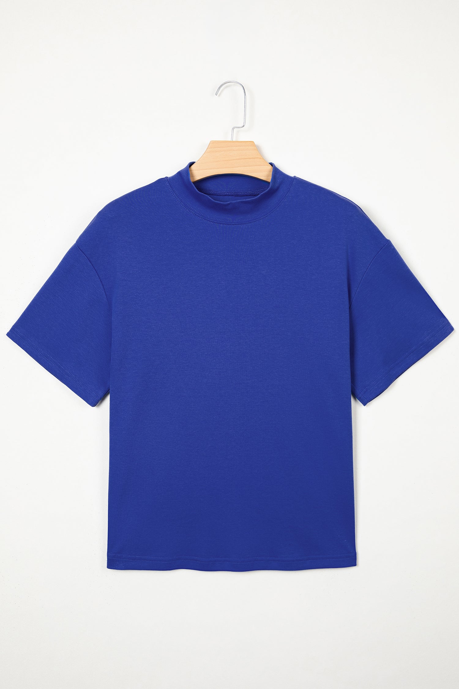 Dark Blue Solid Color High Neck Oversize Tee
