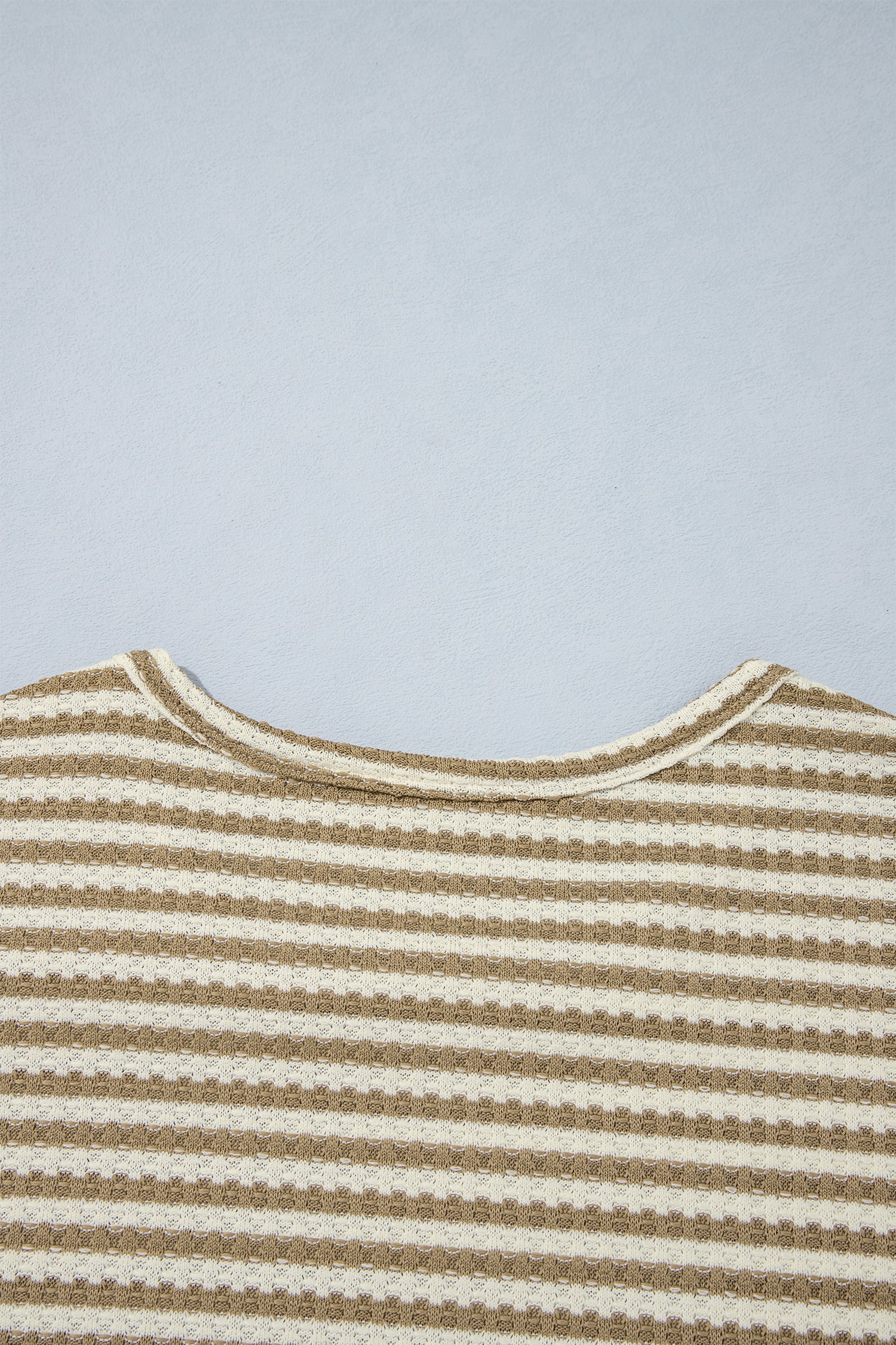 Brown Stripe Textured Knit Long Sleeve Top Elastic Waist Shorts Casual Outfit