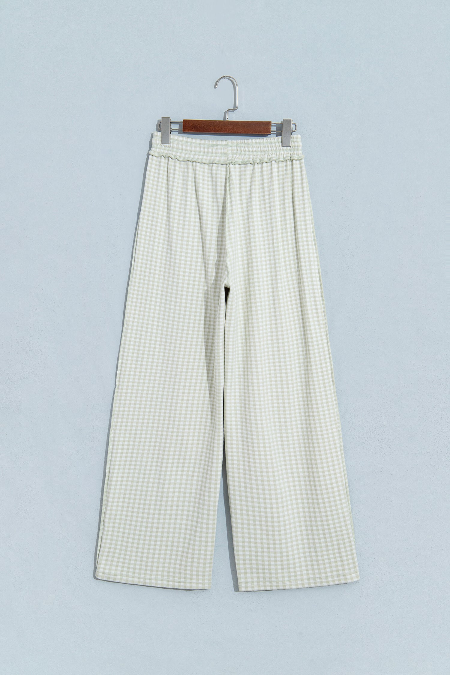 Green Plaid Contrast Trim Drawstring Elastic Waist Shift Pants