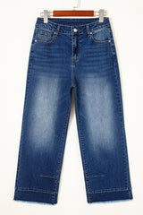 Sky Blue Chic Seam Detail Raw Hem Ankle Length Jeans