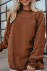 Smoke Gray Ribbed Corduroy Oversized Sweatshirt