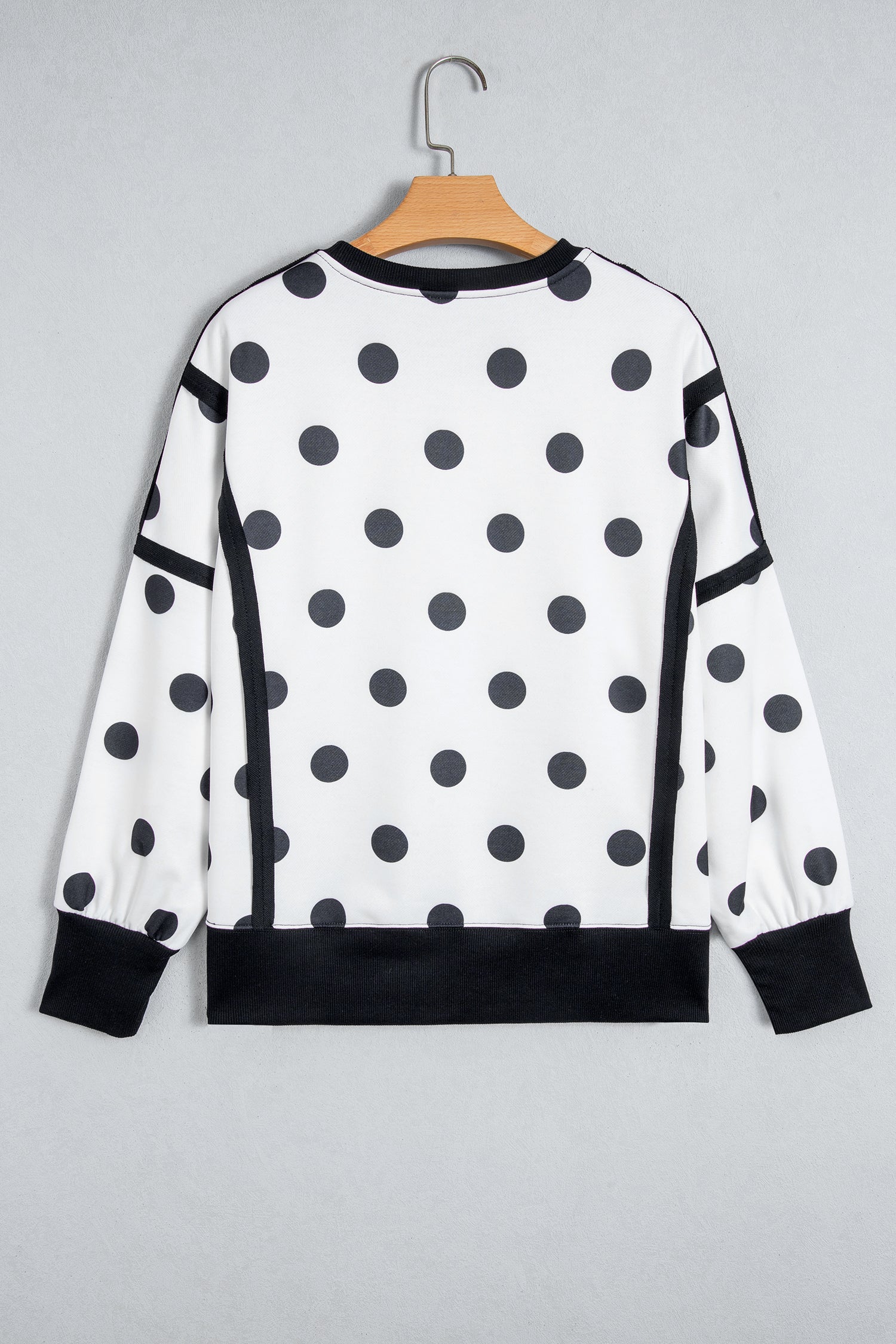 White Polka Dot Contrast Patchwork Round Neck Baggy Sweatshirt