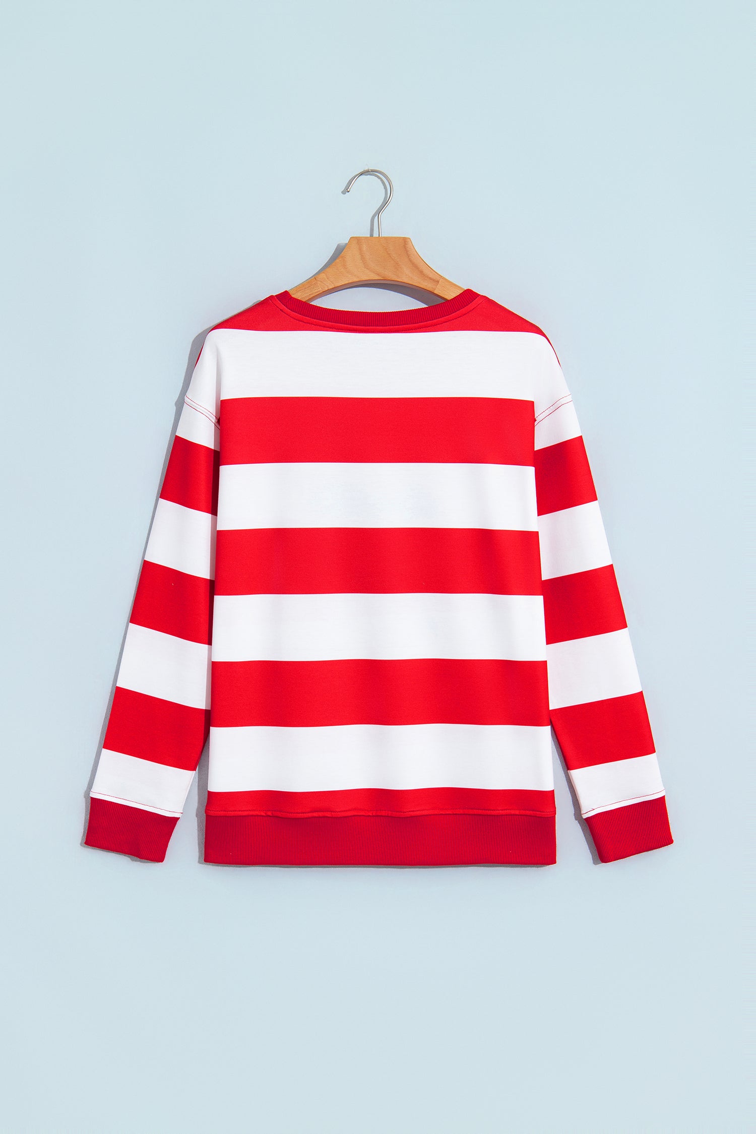 Red Stripe holly jolly Letter Embroidered Pullover Sweatshirt